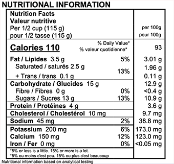 Vanilla Nutrition Label