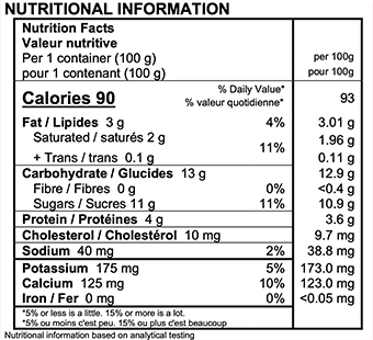 Vanilla Cream / Strawberry Nutrition Label